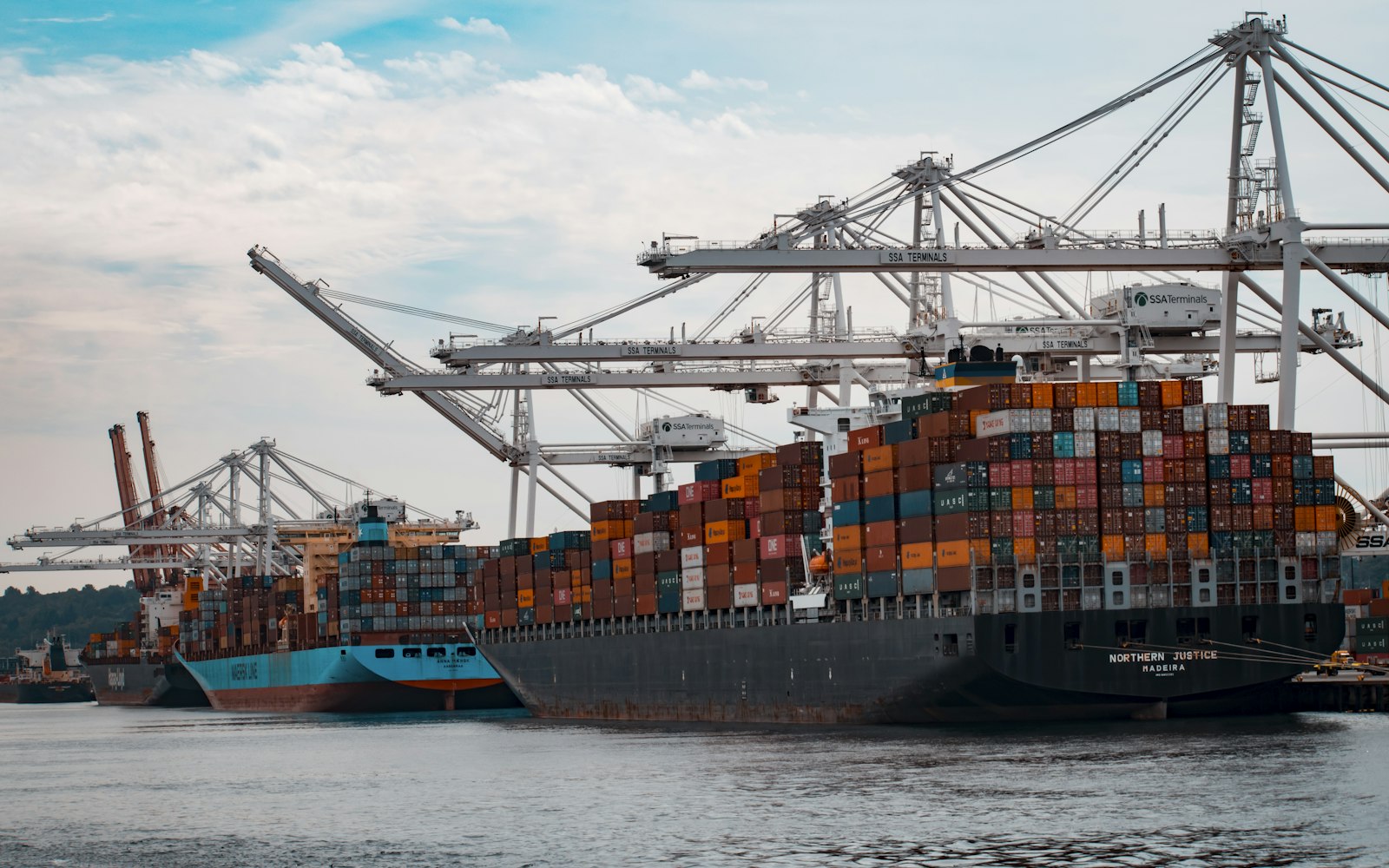 Container ships berthed at a port
